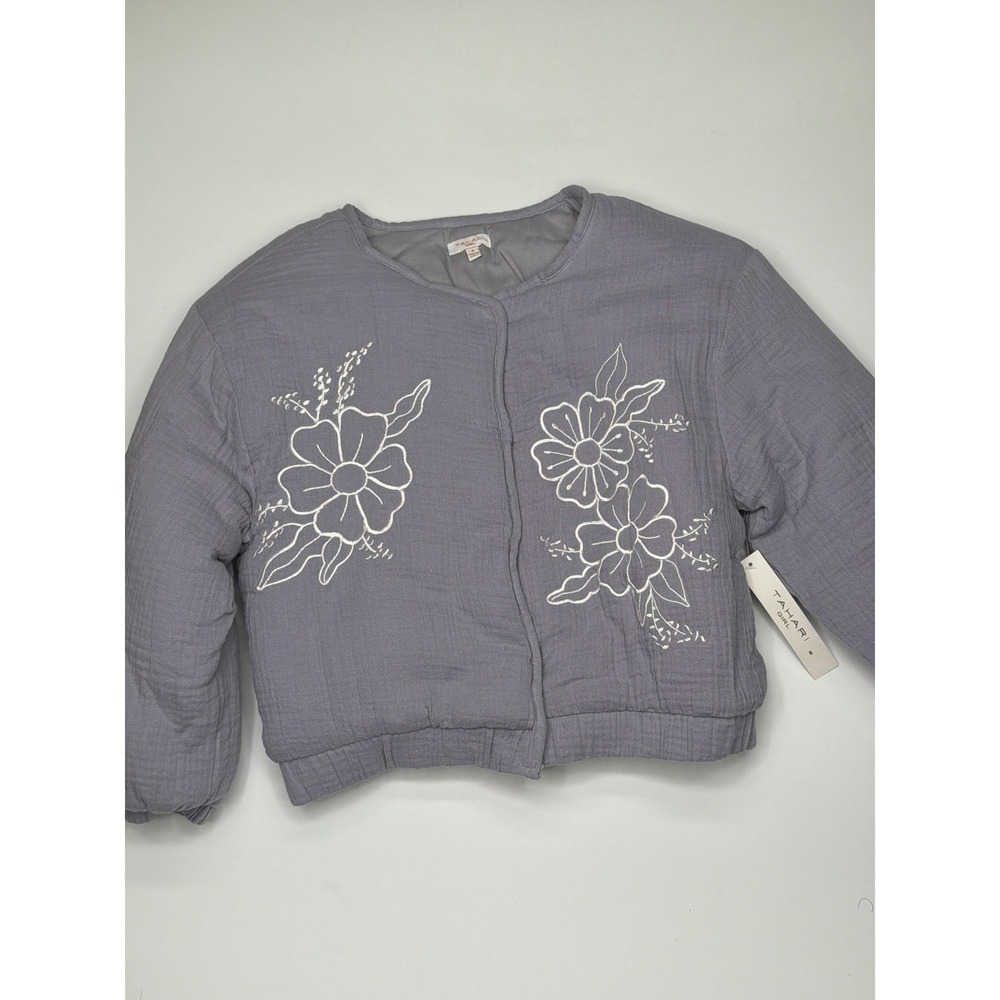 Tahari Girl Jacket‎ Floral Embroidered Cotton Lavender Size 8 NWT
